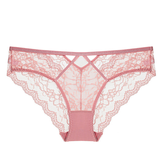 Pink Floral Embroidery Mesh Panty